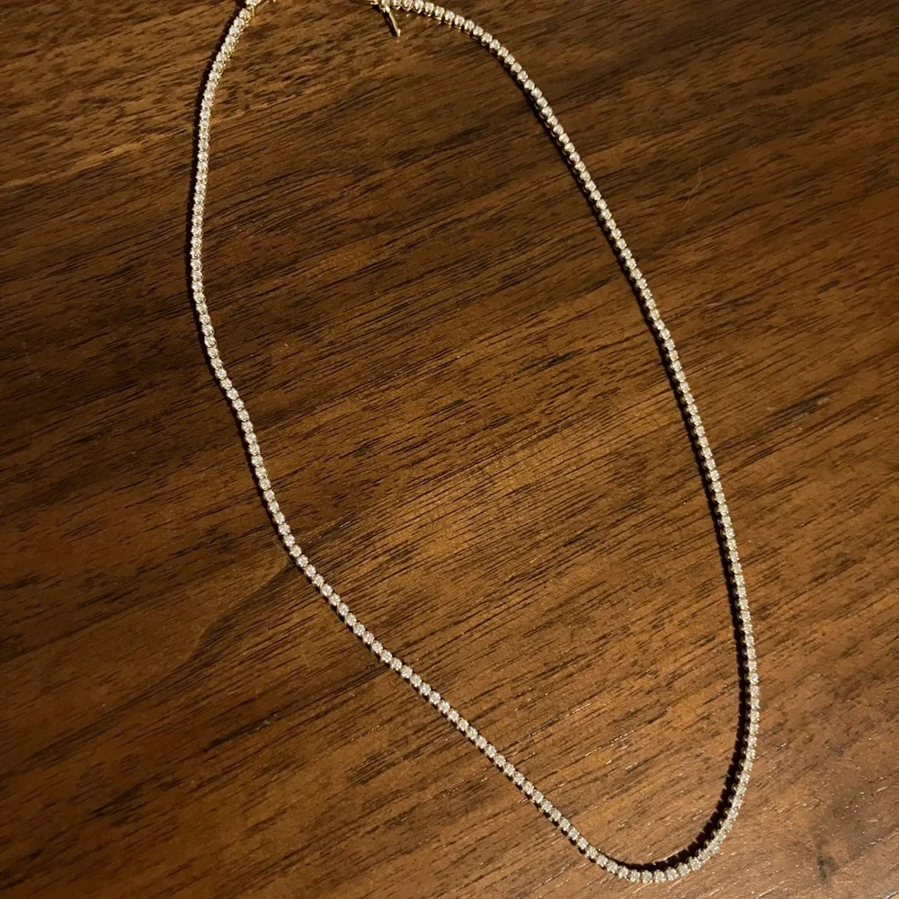 14k Yellow Gold Diamond Tennis Necklace - Picture 2 of 4